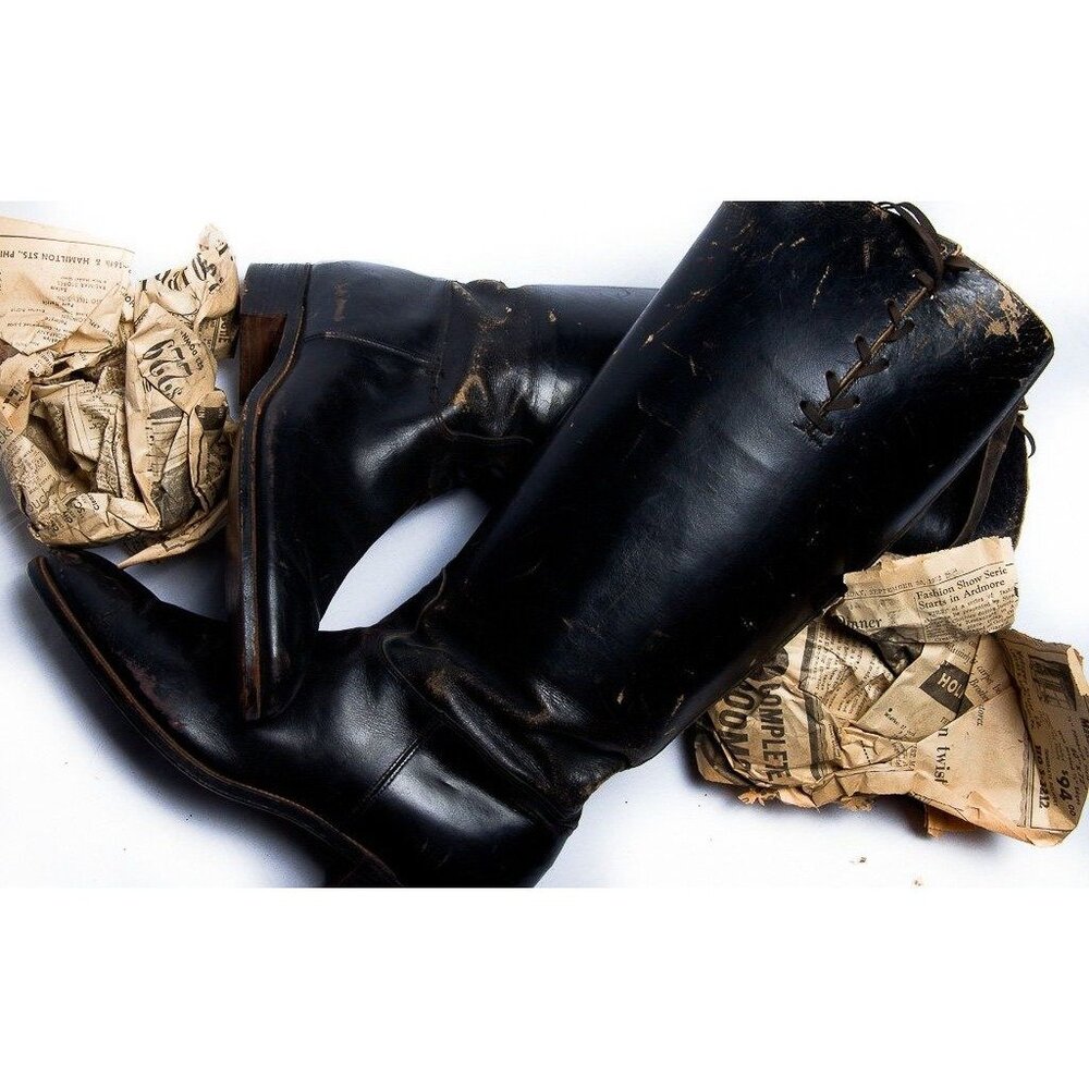 Vtg 1940’s - 1950’s Men’s Black Leather Boots Horseback Riding Equestrian Size 8